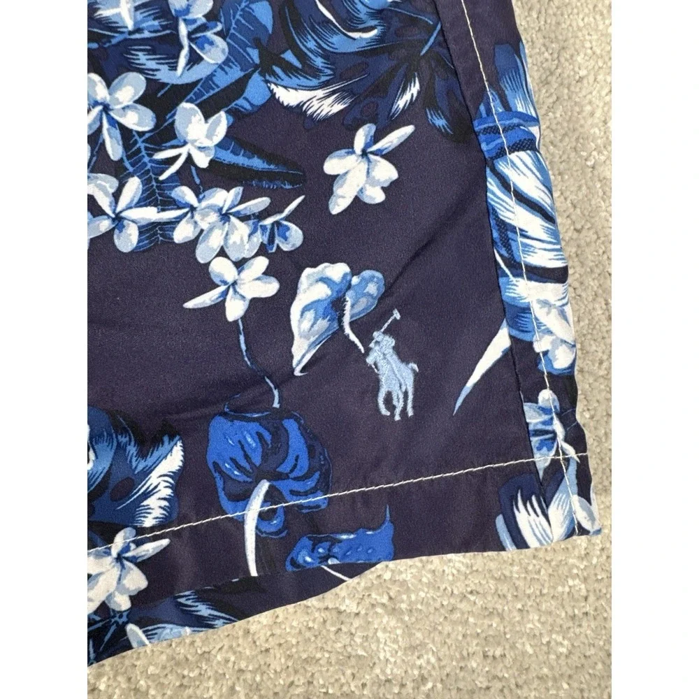 Vtg POLO RALPH LAUREN Swim Shorts Trunks Mens S Blue Hawaiian Floral Aloha‎ Pony